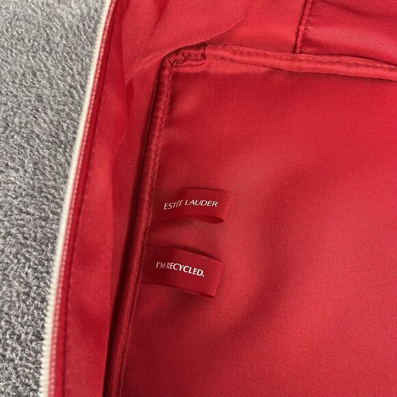 Estée Lauder Red Velvet Star Cosmetic Travel Train Bag Gold Zipper Recycled - Picture 13 of 14